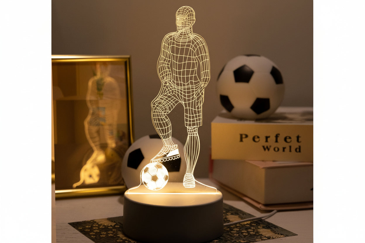 3D Fotbollsspelare LED-bordslampa – Sportig Stämningsbelysning