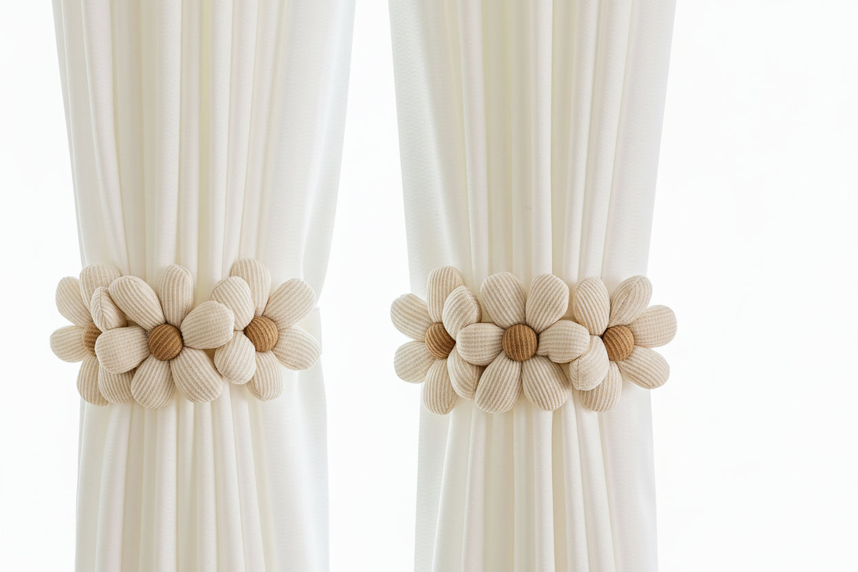 Beige Gardinomtag med Blommor – Dekorativ & Enkel Montering
