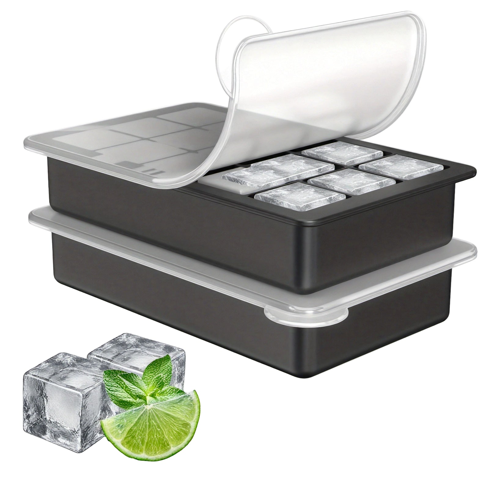 Isform i Silikon med Lock – Fyrkantiga Iskuber för Drinkar