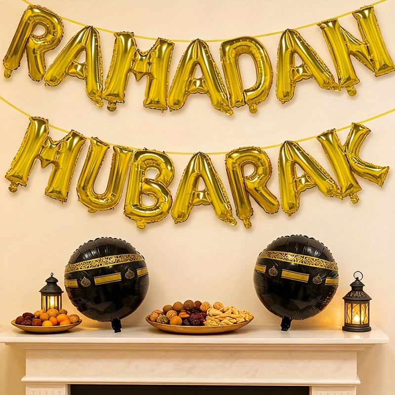 16 styck Guldfärgad Ramadan & Eid Ballong — Festlig Dekoration för eid firandet
