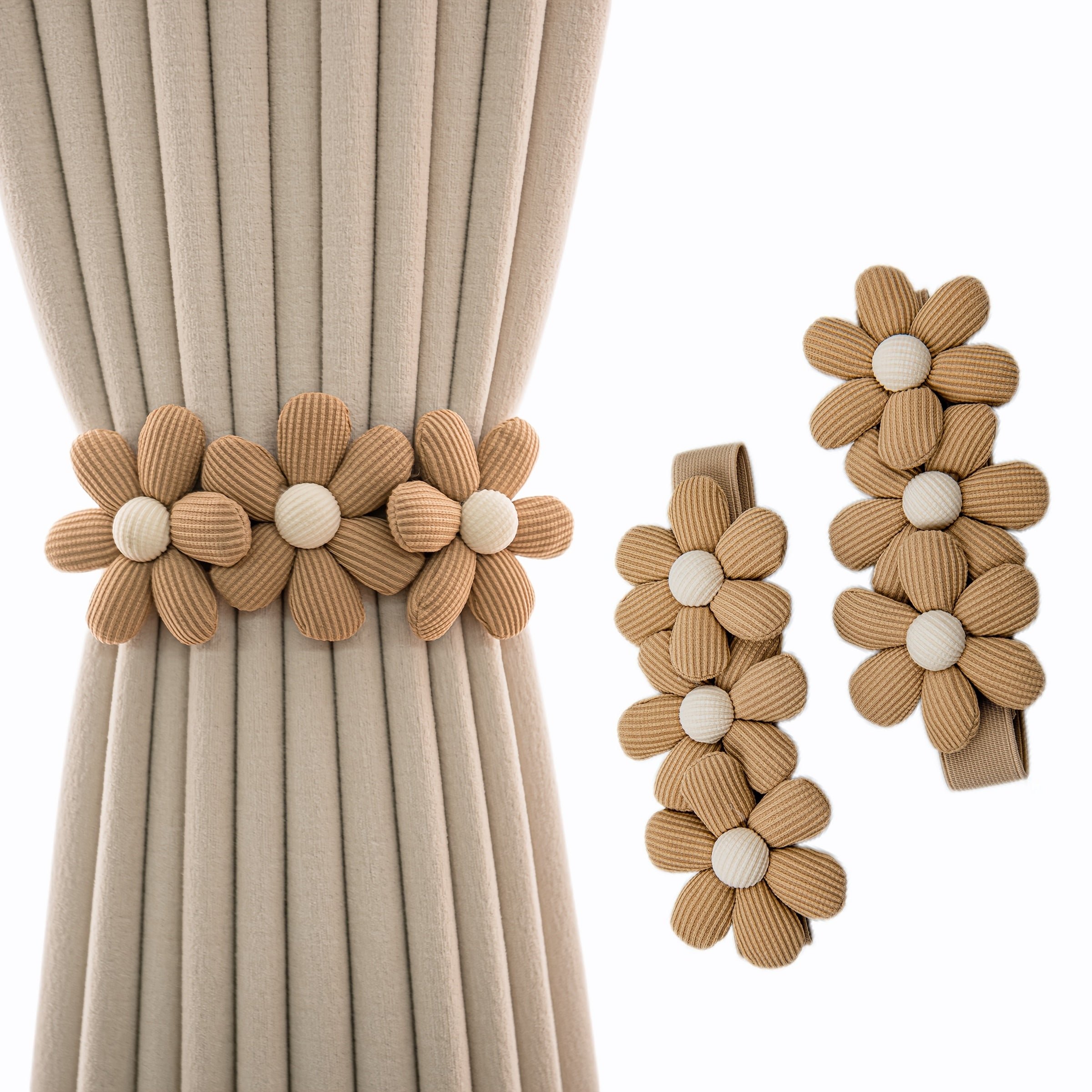 Brun Gardinomtag med Blommor – Dekorativ & Enkel Montering