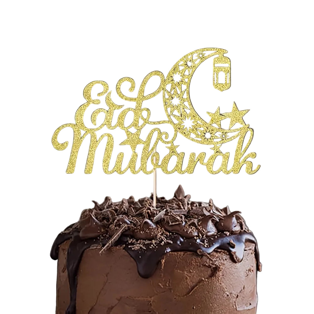 Eid Mubarak Tårtdekoration i Gyllene Folie – Elegant Eid Al-Fitr Dekor