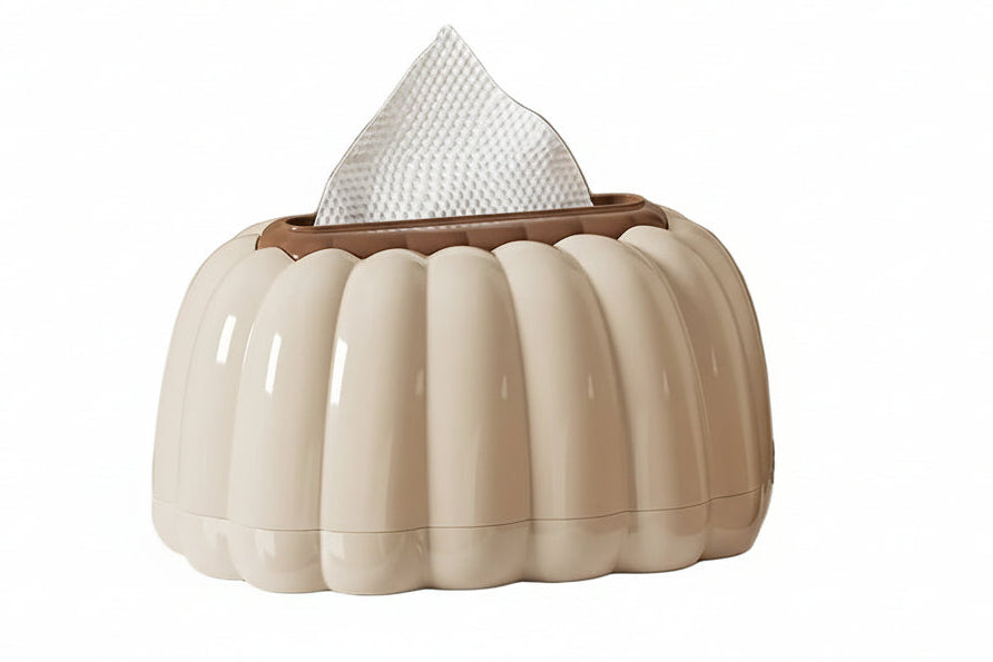 Näsdukslåda med fjäderfunktion i krämvit/beige