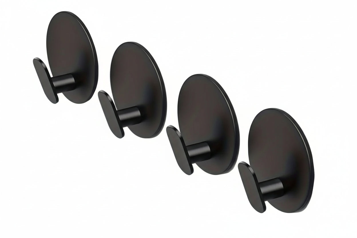 Moderna 4 pack Svarta Väggkrokar – Enkel Förvaring utan Borrning