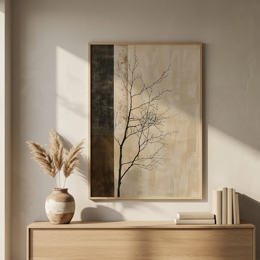 Tavla Abstrakt Trädgren – Beige & Brun Poster