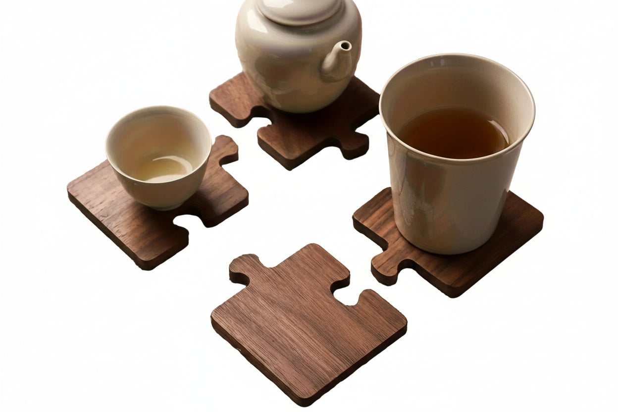 Pussel-Underlägg i Trä – Kreativt & Värmeisolerande set om 4