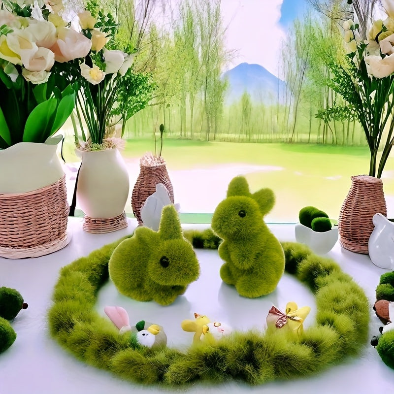 2 st Dekorativ Mosskanin – Vårig Trädgårdsfigur för Hem & Påskdekoration