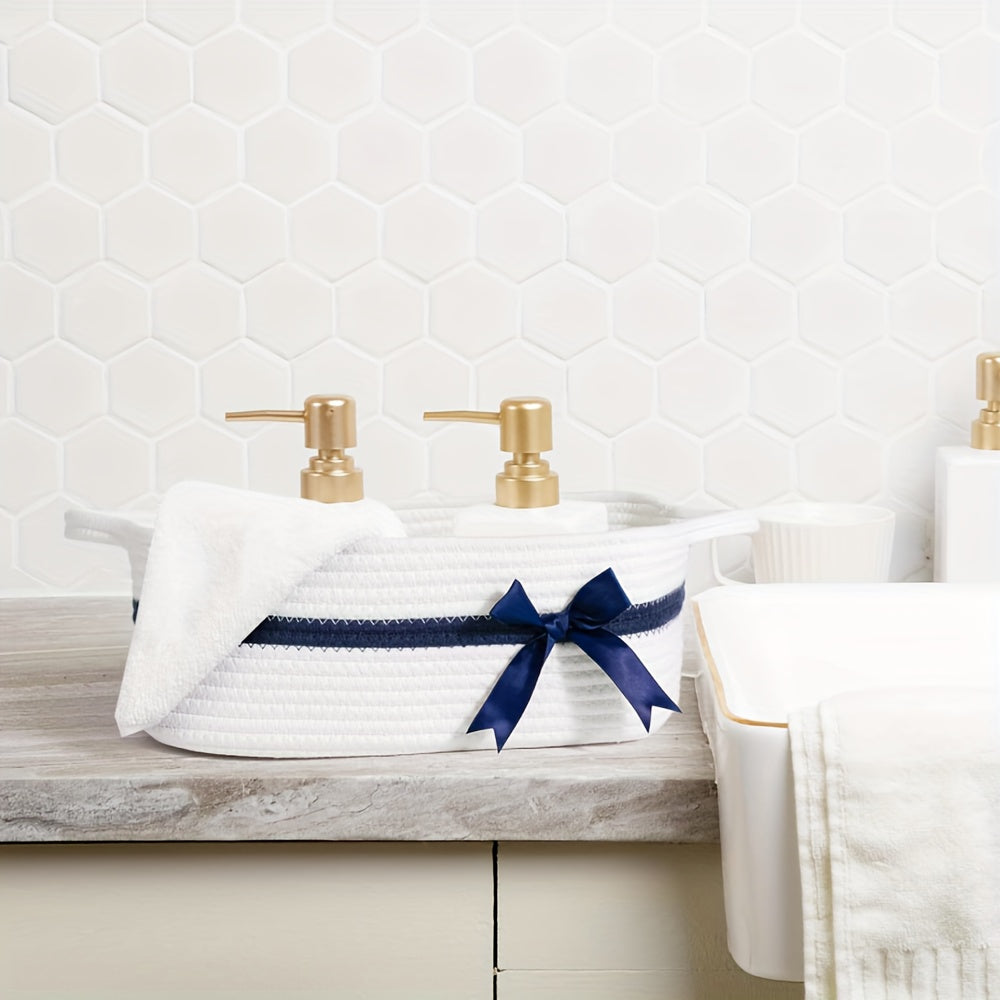 Vit Mjuk Vävd Förvaringskorg med Handtag