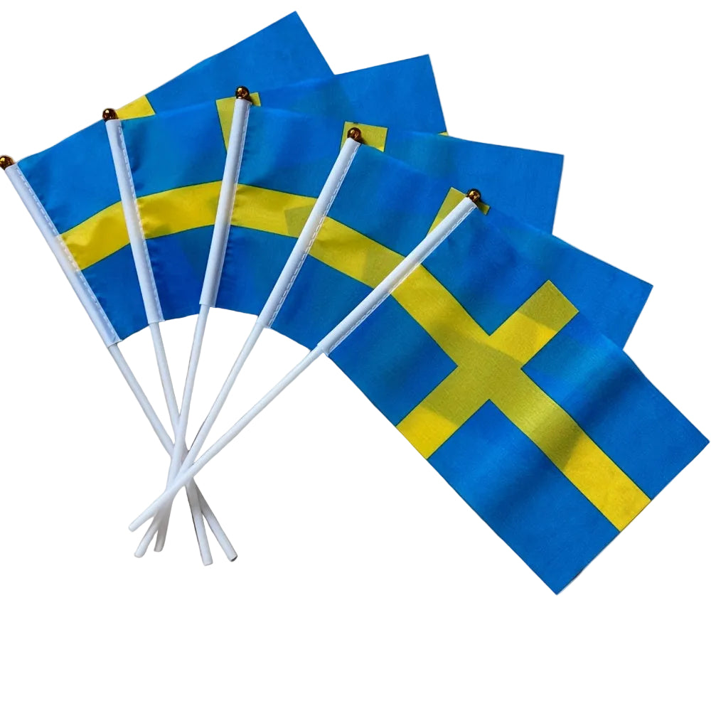 Svenska Handflaggor med Guldknopp (5-pack)