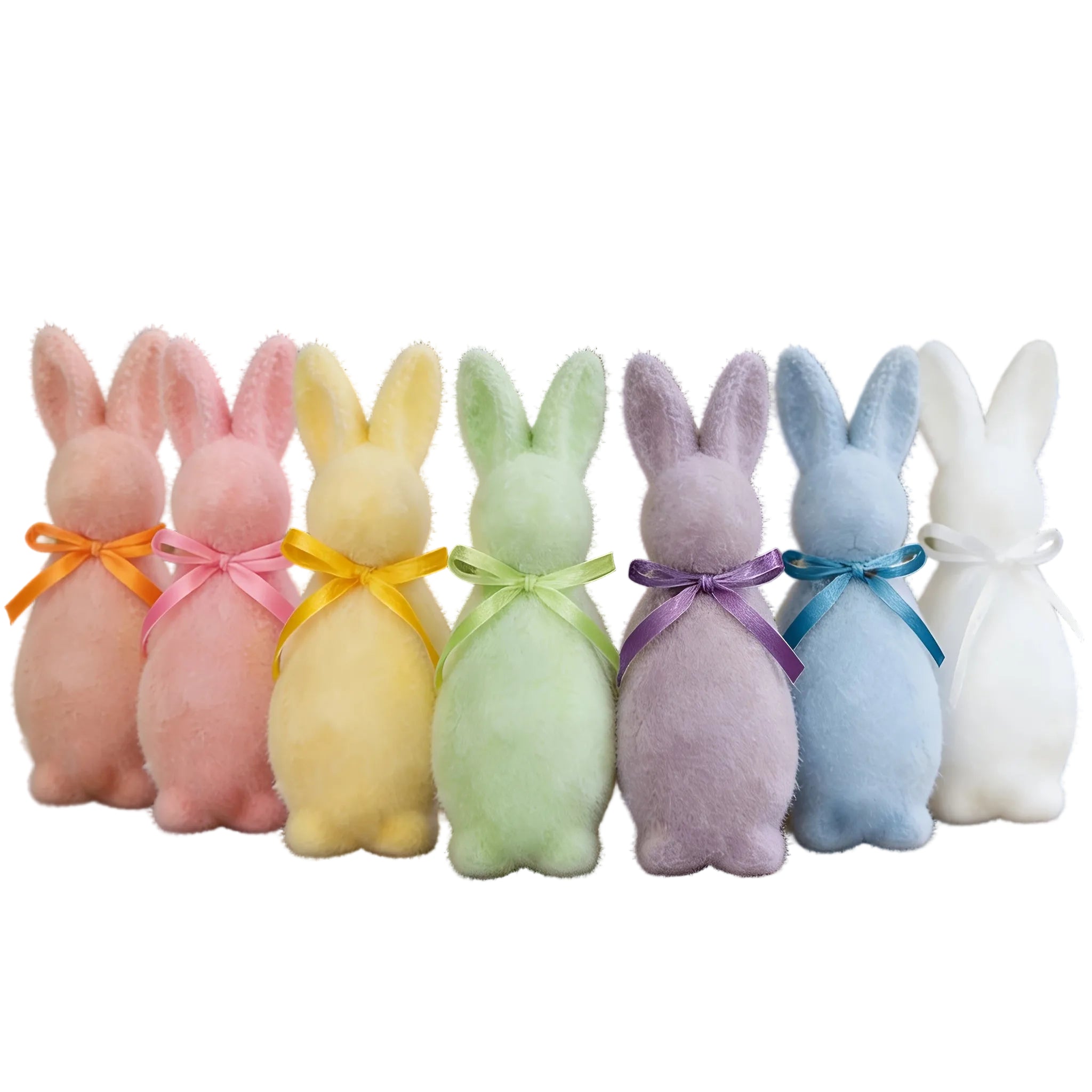 Färgglada Påskharar – 7-delars Flockat Kaninset för Glad Påskdekoration