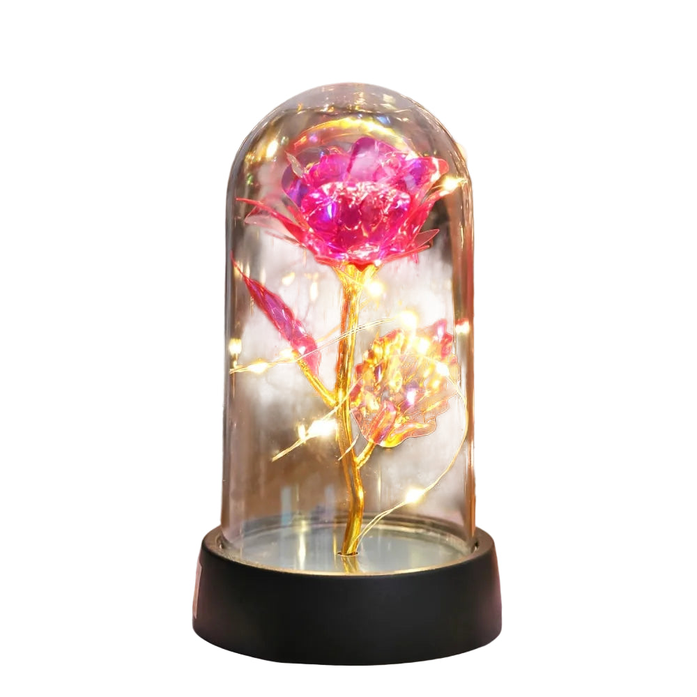 Dekorativ Ros i Glas med LED-belysning
