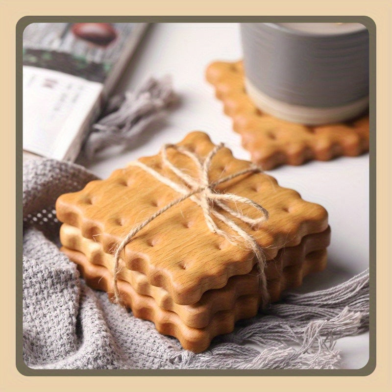 Cookie formade glasunderlägg i massivt trä