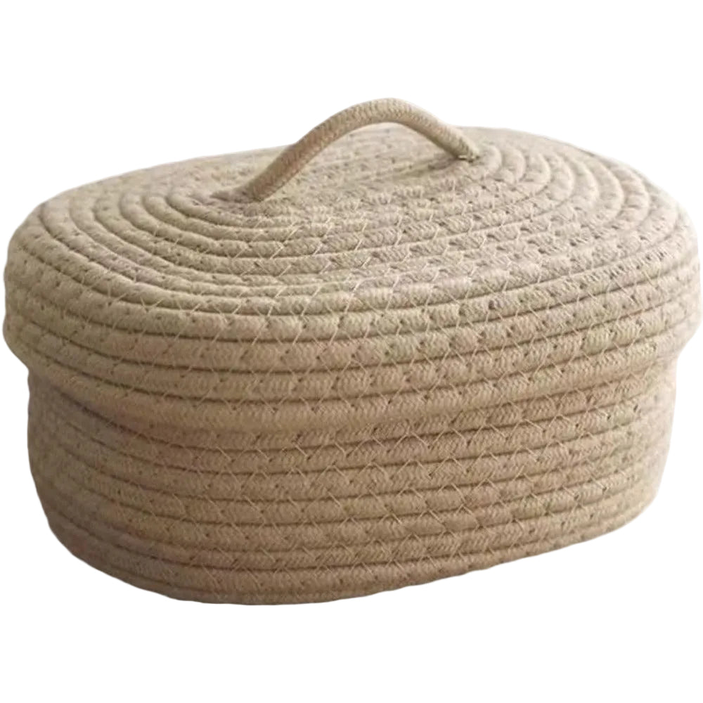 Beige Dammfri förvaringskorg i flätad bomull med lock