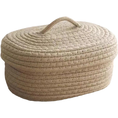Beige Dammfri förvaringskorg i flätad bomull med lock