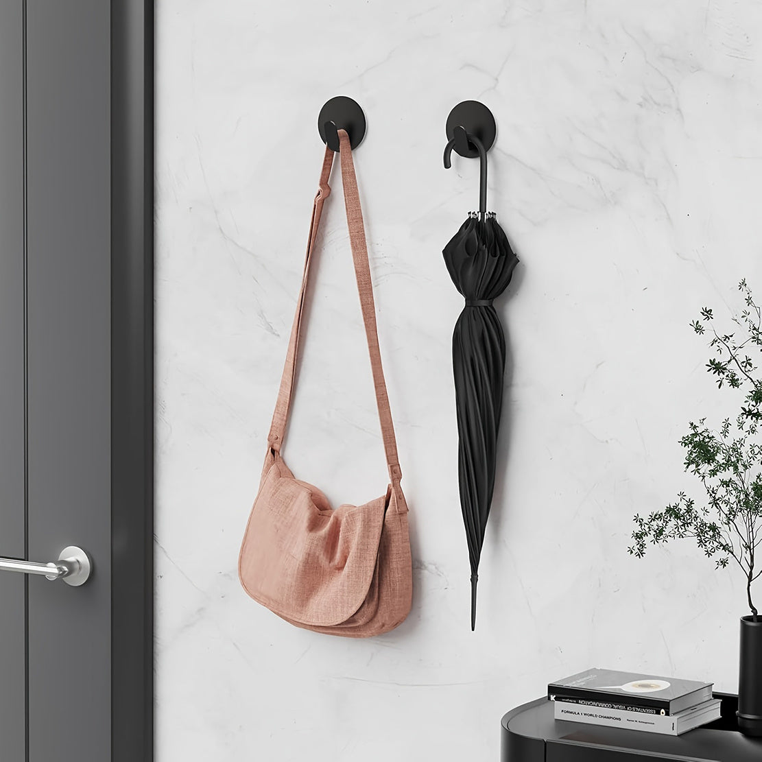 Moderna 4 pack Svarta Väggkrokar – Enkel Förvaring utan Borrning