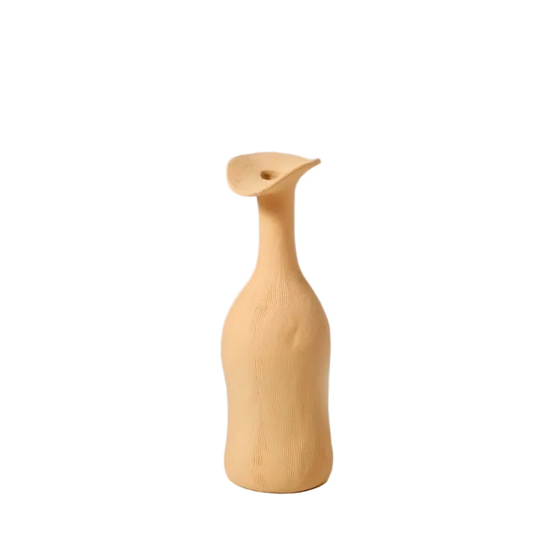 Ockrabeige Skulptural Keramikvas i Morandi-stil