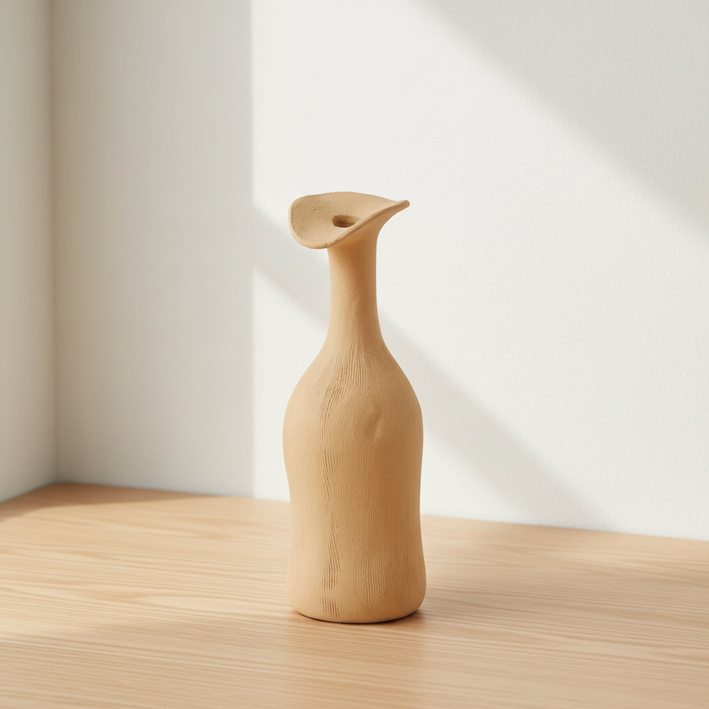 Ockrabeige Skulptural Keramikvas i Morandi-stil