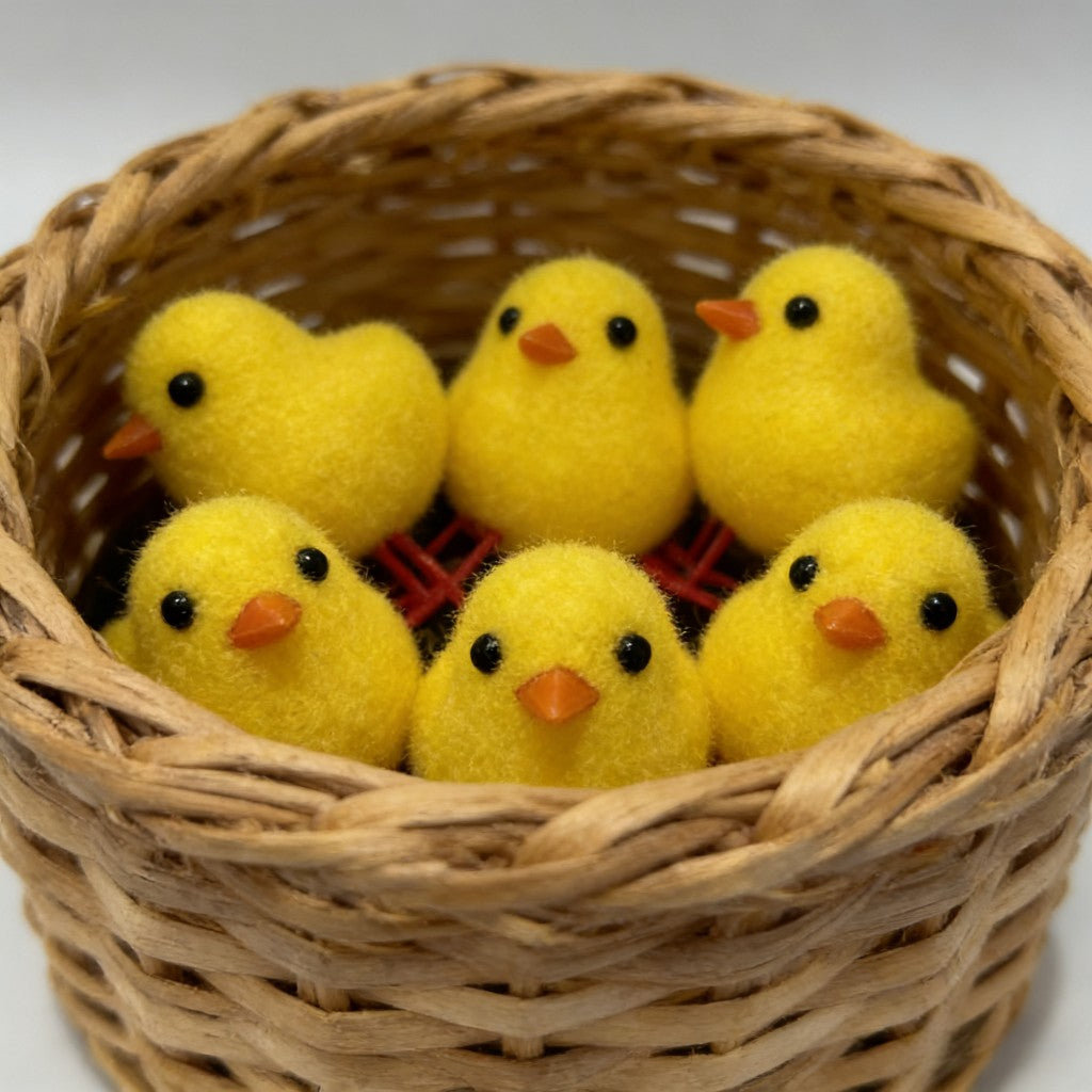 Söta Påskkycklingar – 6-pack Flockade Dekorationer för Glad Påsk