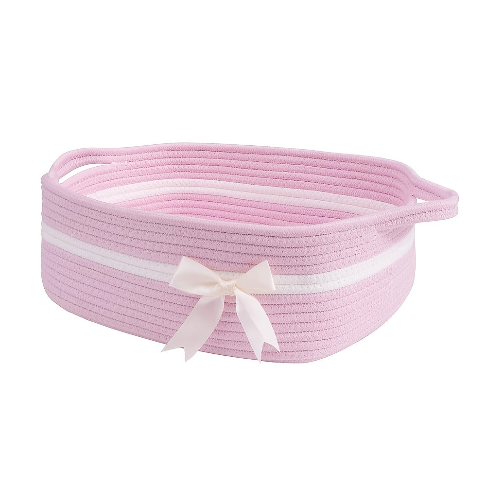 Rosa Mjuk Vävd Förvaringskorg med Handtag