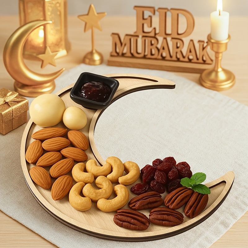Halvmåne Träbricka – Elegant Ramadan & Eid Borddekoration