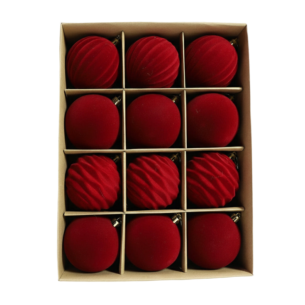 12-pack Röda Julgranskulor med Gyllene Band – Juldekorationer för Gran & Hem