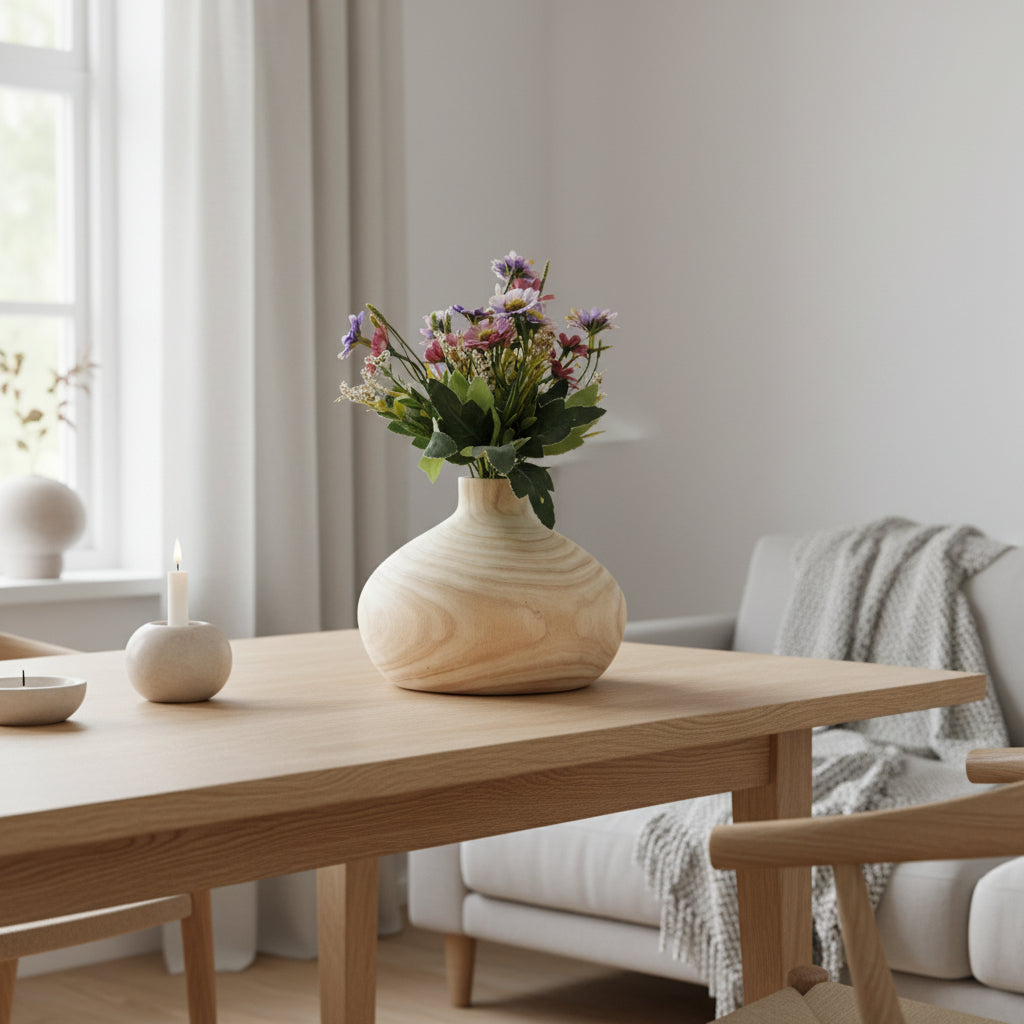 Rund Trävas med Naturlig Ådring