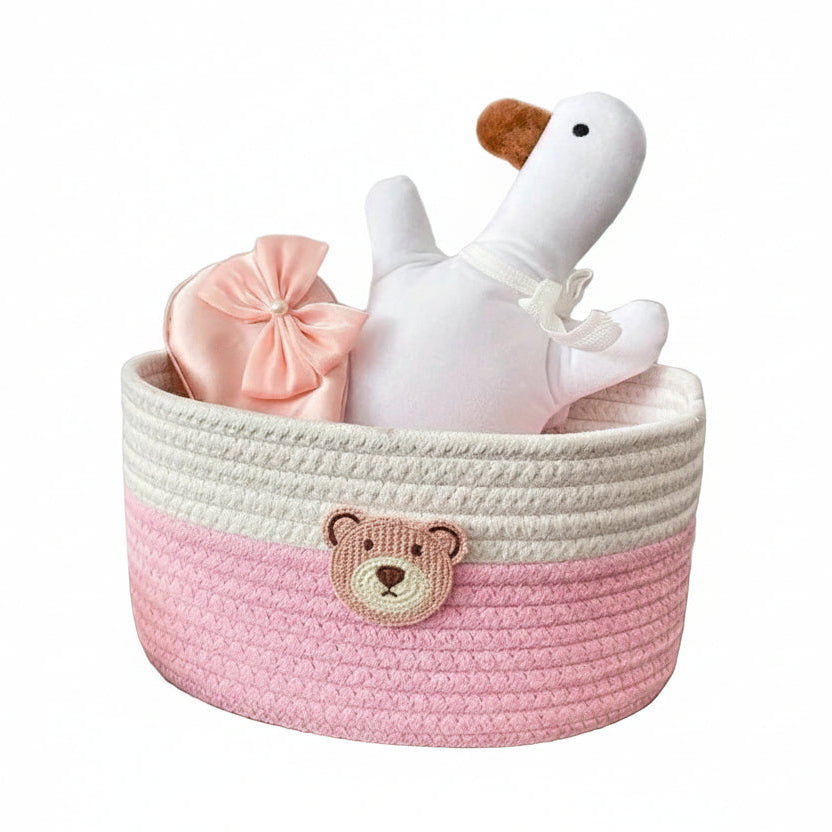 Rosa Vävd Förvaringskorg