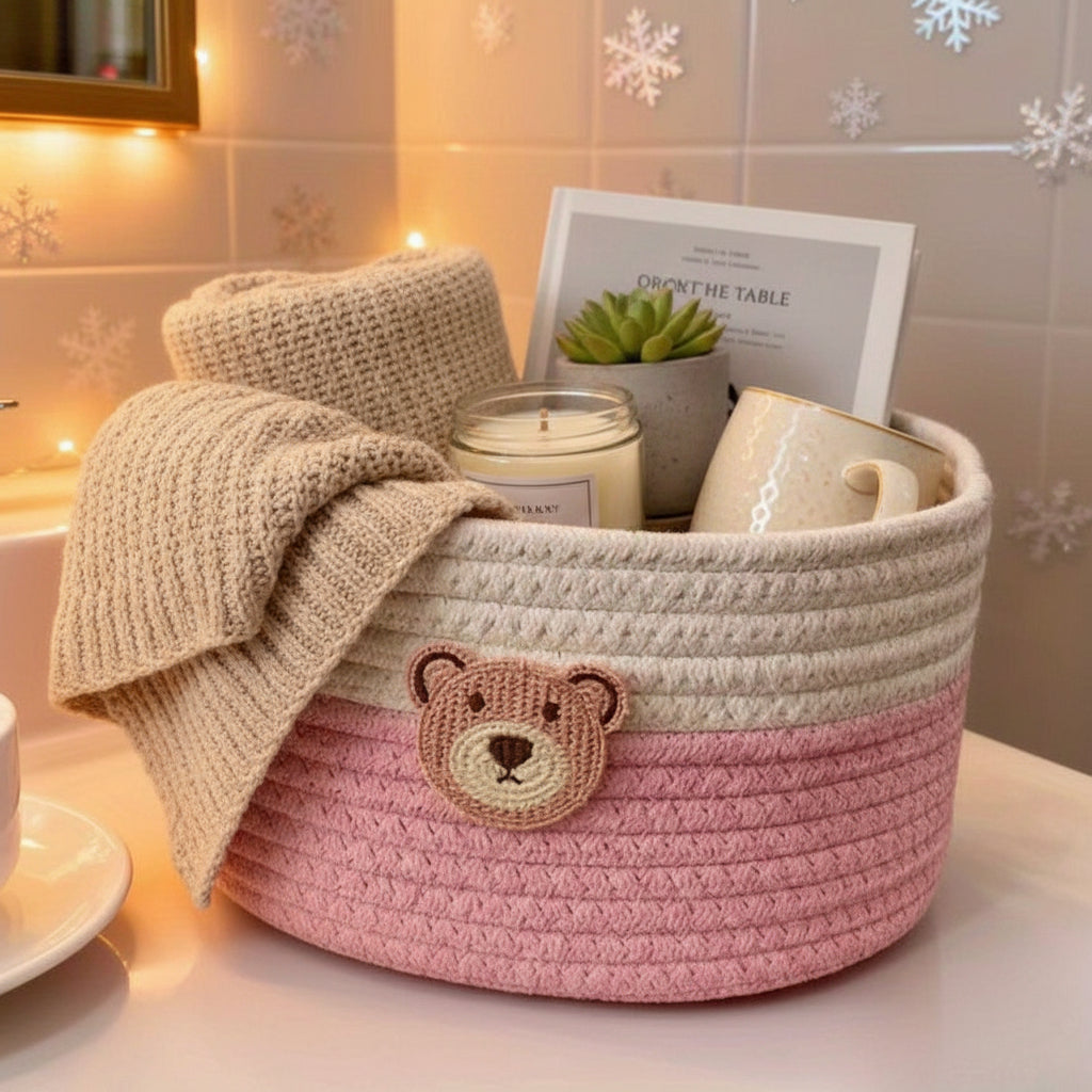 Rosa Vävd Förvaringskorg