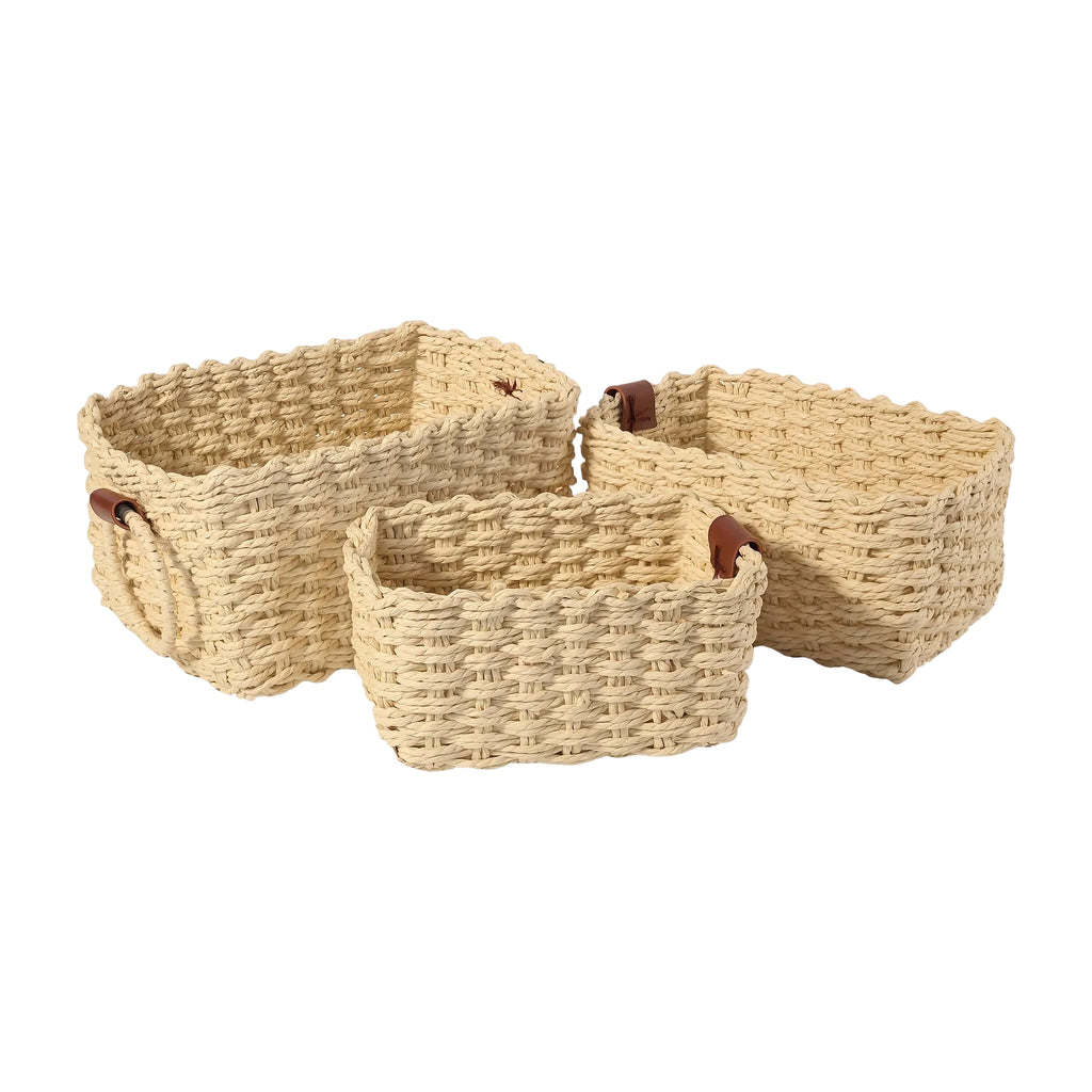 Vävda Förvaringskorgar i Beige 3-pack – Stilren Organisering för Hemmet