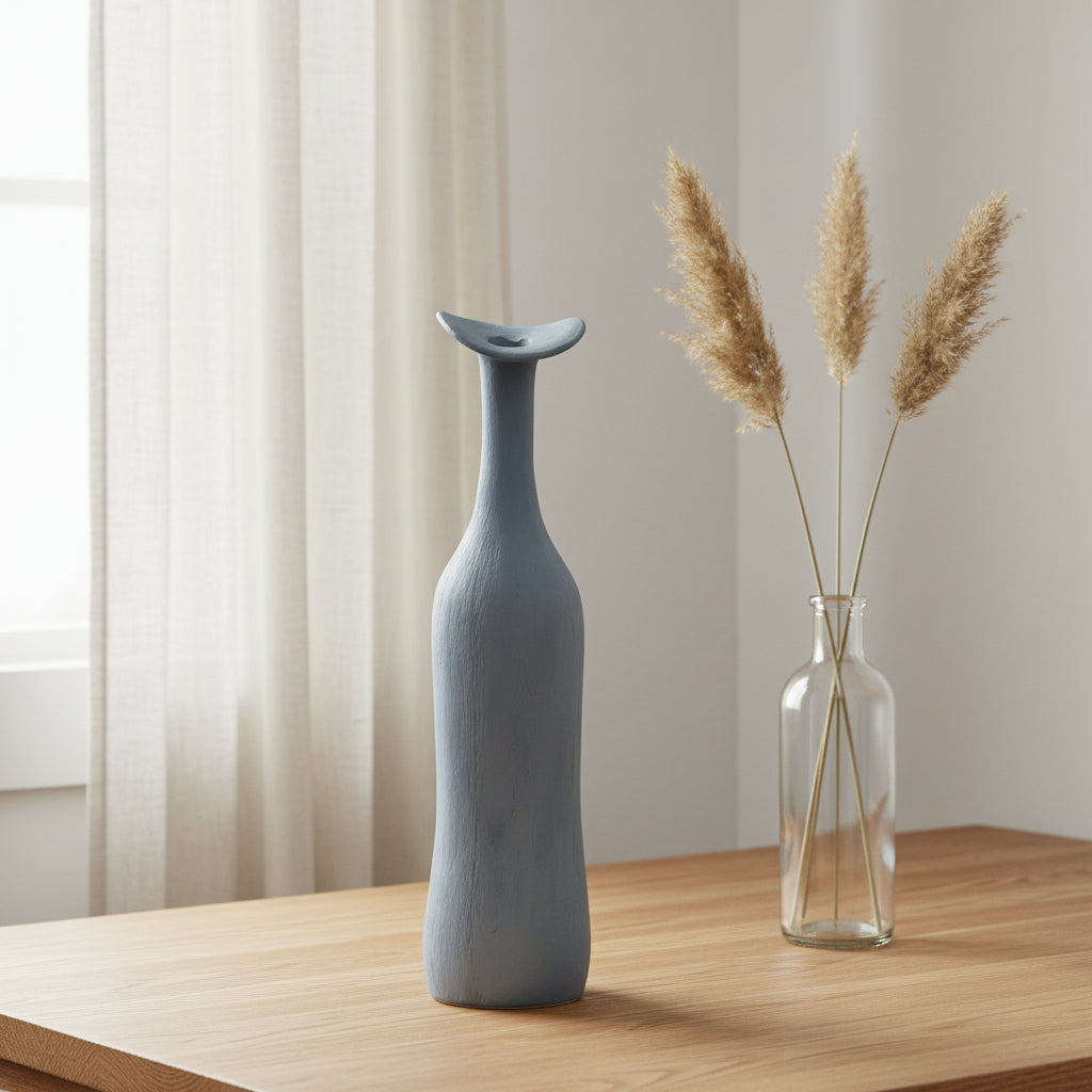 Blå Skulptural Keramikvas i Morandi-stil