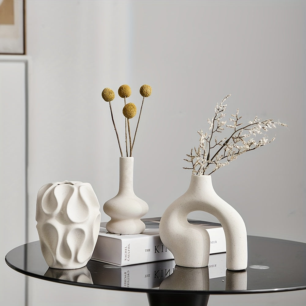 Keramikvas Set – 3 Eleganta Boho-Vaser för Modern Inredning