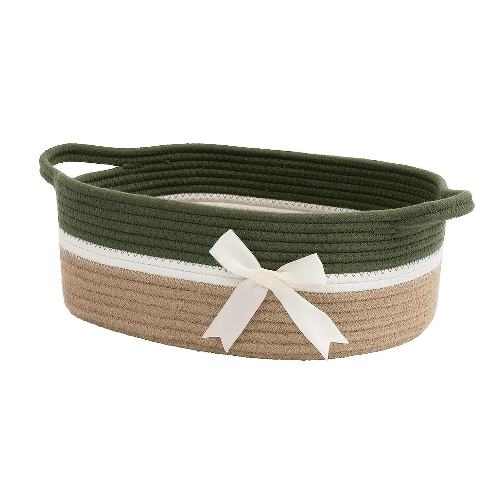 Grön Mjuk Vävd Förvaringskorg med Handtag