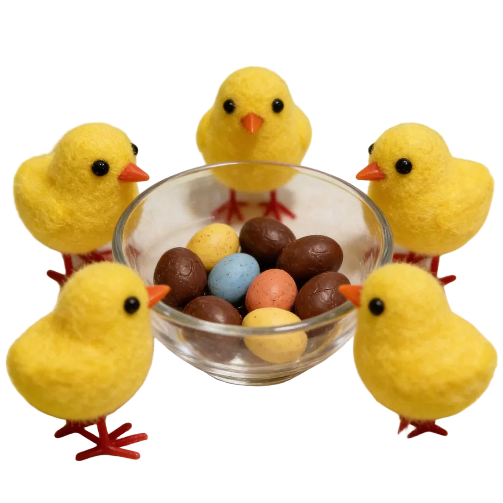 Söta Påskkycklingar – 6-pack Flockade Dekorationer för Glad Påsk