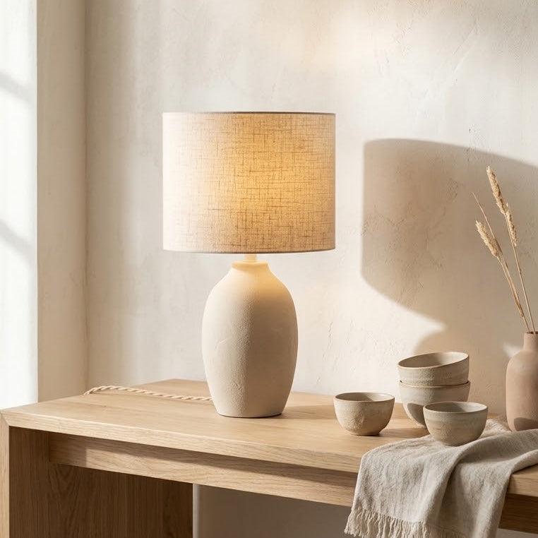 Bordslampa i Keramik med Linneskärm