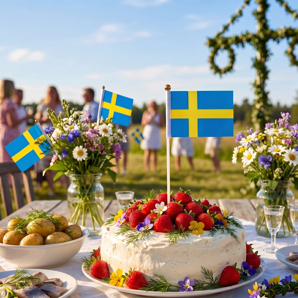 Svenska Handflaggor med Guldknopp (5-pack)