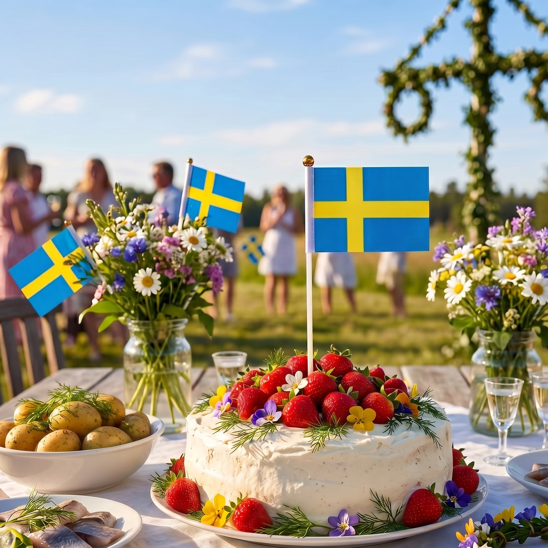 Svenska Handflaggor med Guldknopp (5-pack)