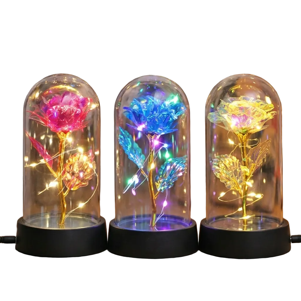 Dekorativ Ros i Glas med LED-belysning