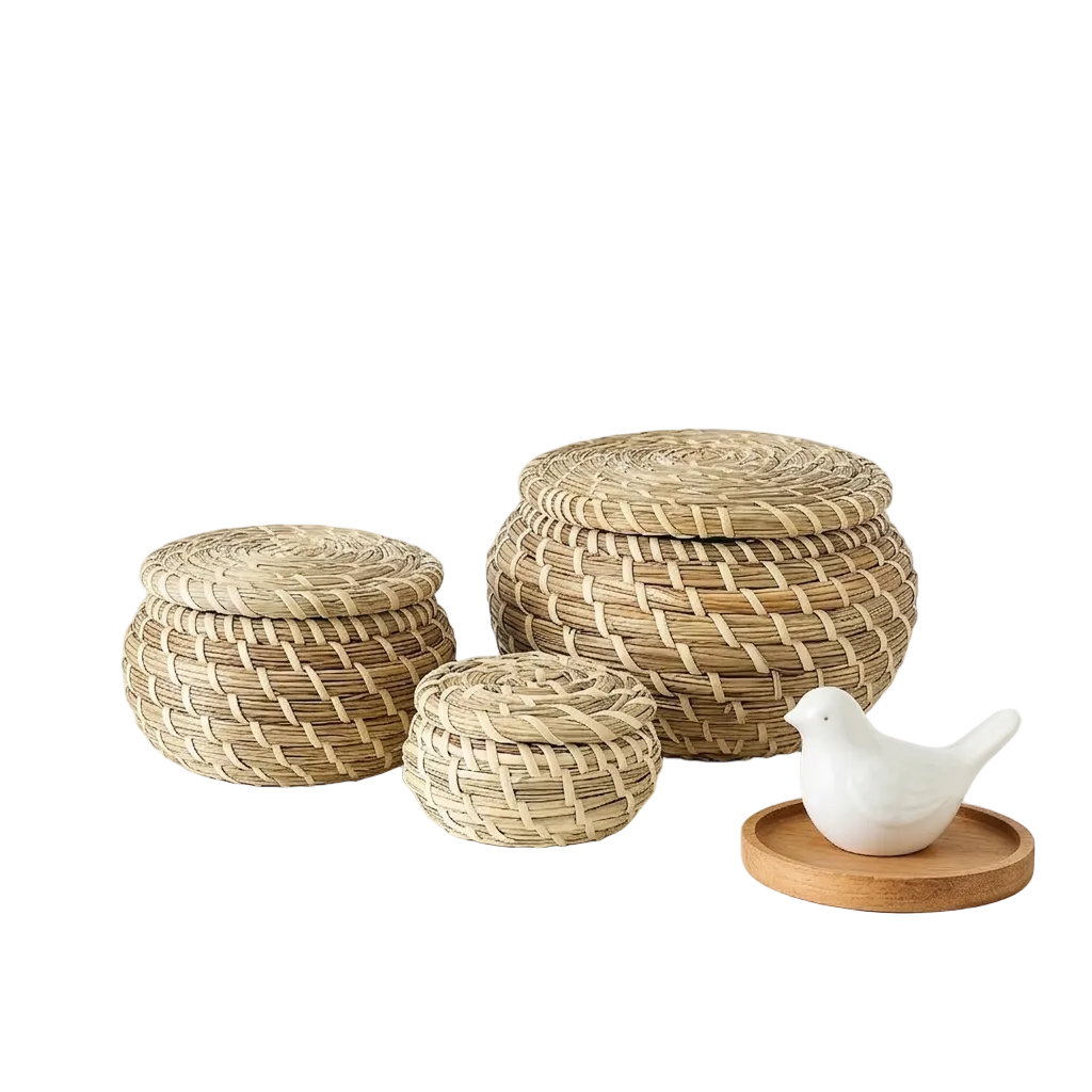 Handvävd Förvaringskorg med Lock (3-pack)