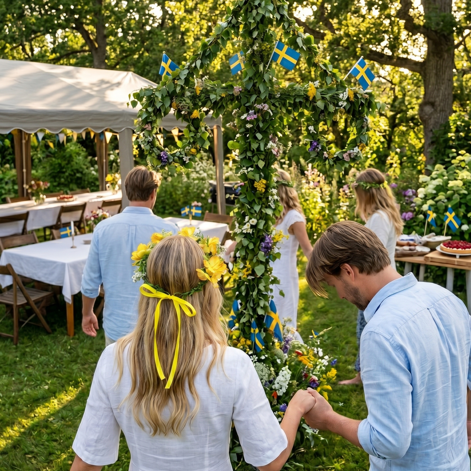 Solgul Midsommarkrans med Knytband