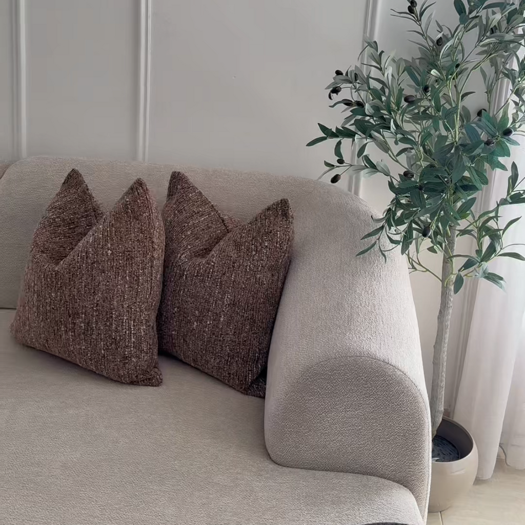Texturerat Kuddfodral Varmbrun Melange i Väv (2-pack)