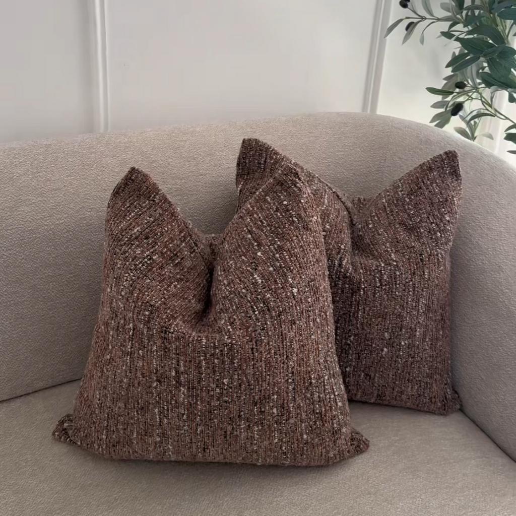 Texturerat Kuddfodral Varmbrun Melange i Väv (2-pack)