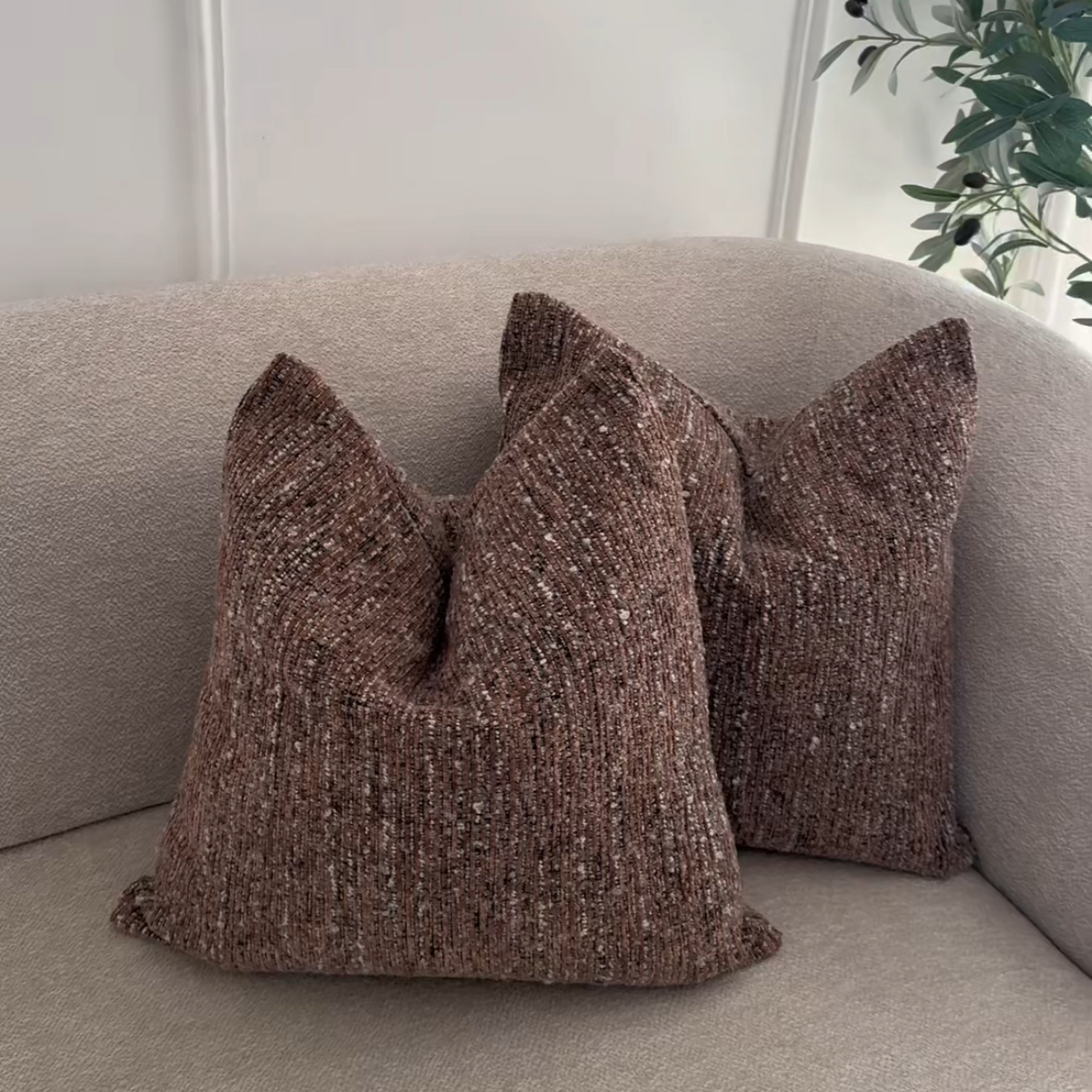 Texturerat Kuddfodral Varmbrun Melange i Väv (2-pack)