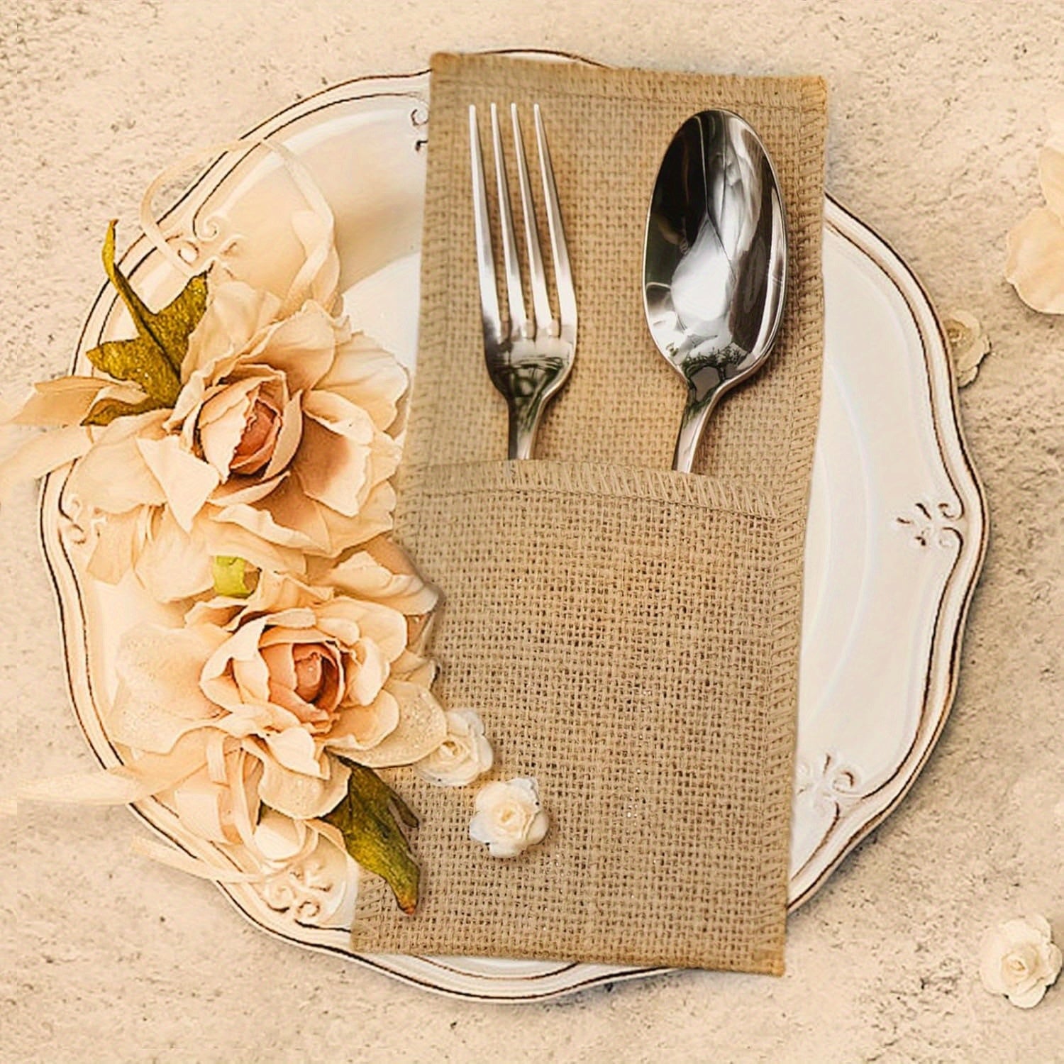 Naturliga bestickhållare i jute (Set om 10)