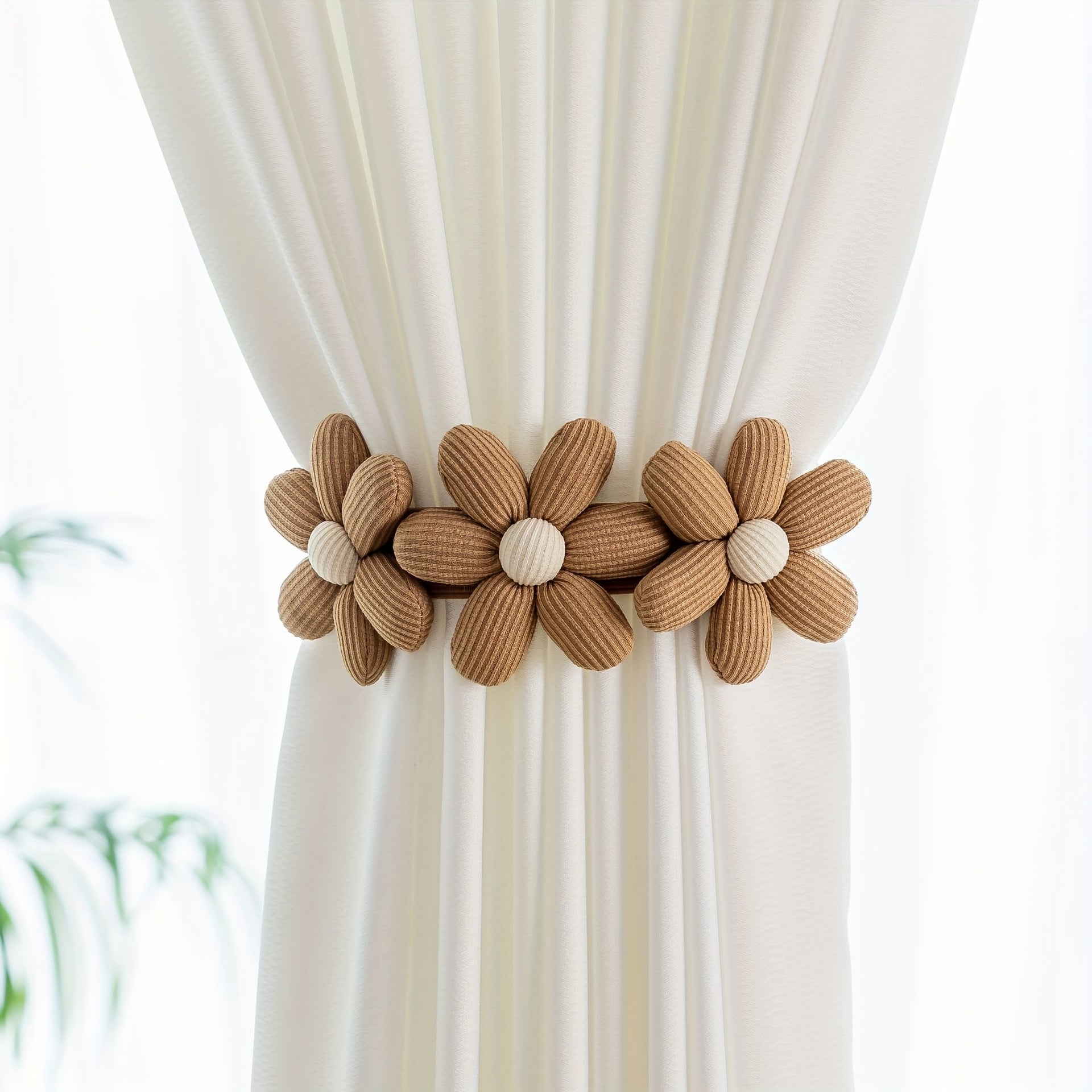 Brun Gardinomtag med Blommor – Dekorativ & Enkel Montering