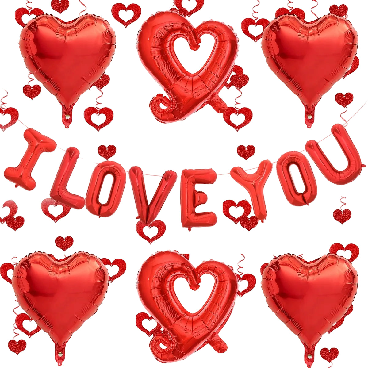 Romantisk I LOVE YOU Ballongdekoration – 14-delars Set för Frieri & Alla Hjärtans Dag