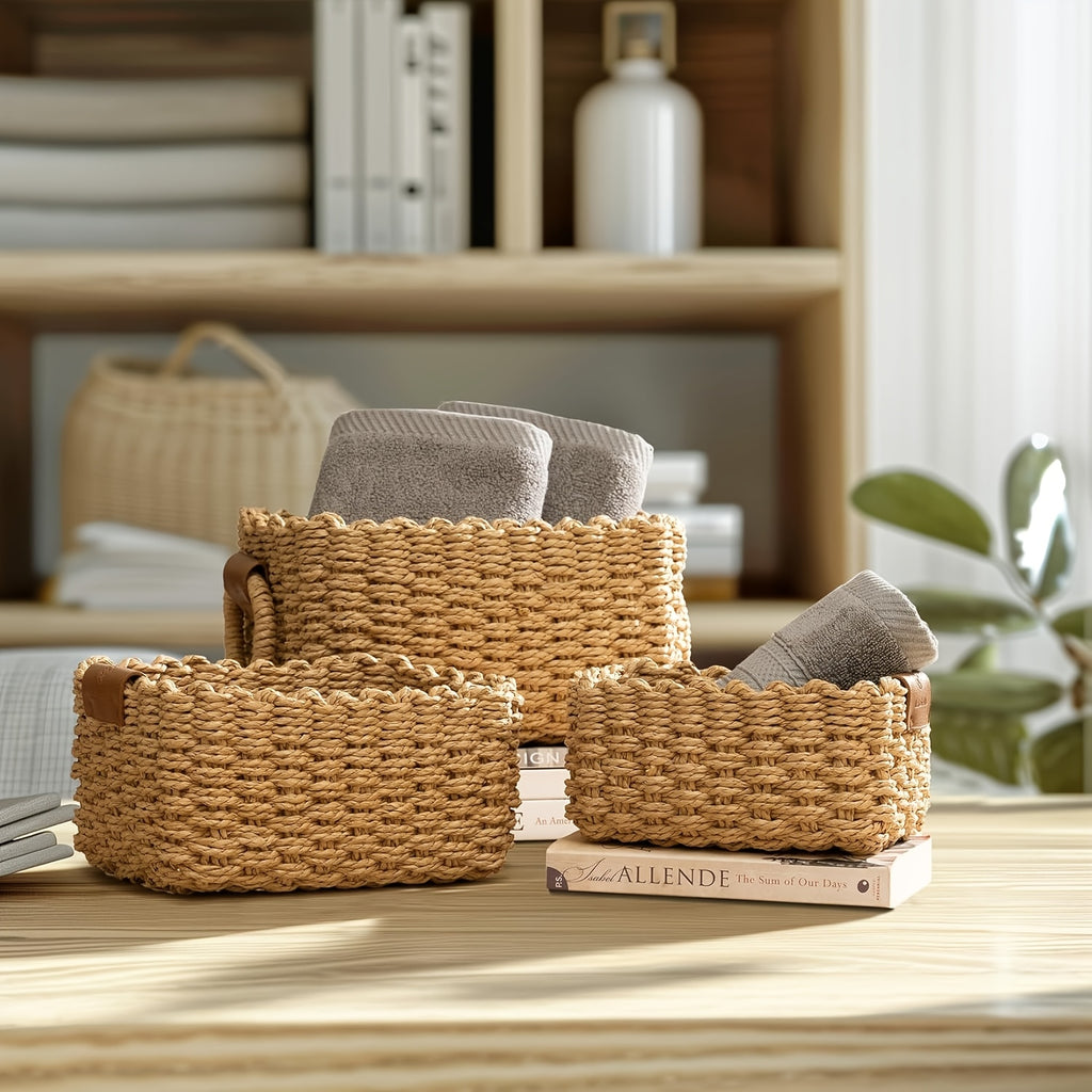 Vävda Förvaringskorgar i Khaki 3-pack – Stilren Organisering för Hemmet