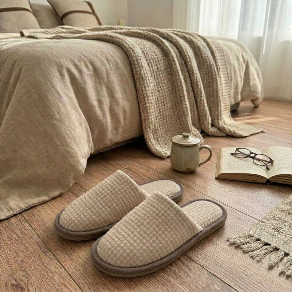 Beige Mjuka Tofflor i Spa-stil