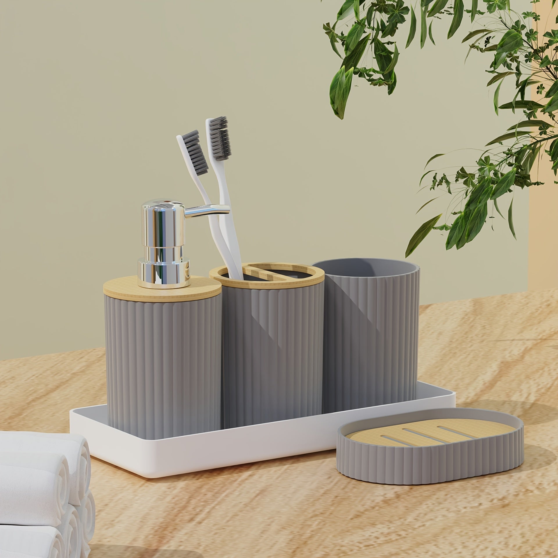 Badrumsset i Modern Design – 3-delars set med Tvålpump & Hållare