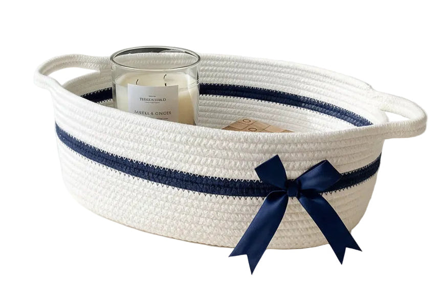 Vit Mjuk Vävd Förvaringskorg med Handtag