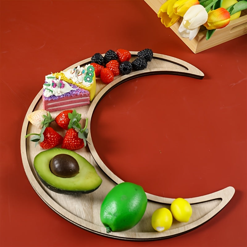 Halvmåne Träbricka – Elegant Ramadan & Eid Borddekoration